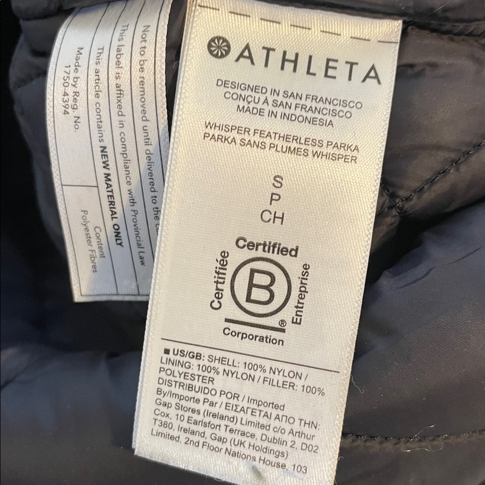 ATHLETA Whisper Black Quilted Puffer Jacket Parka. Size S *small flaw. - Picture 4 of 10